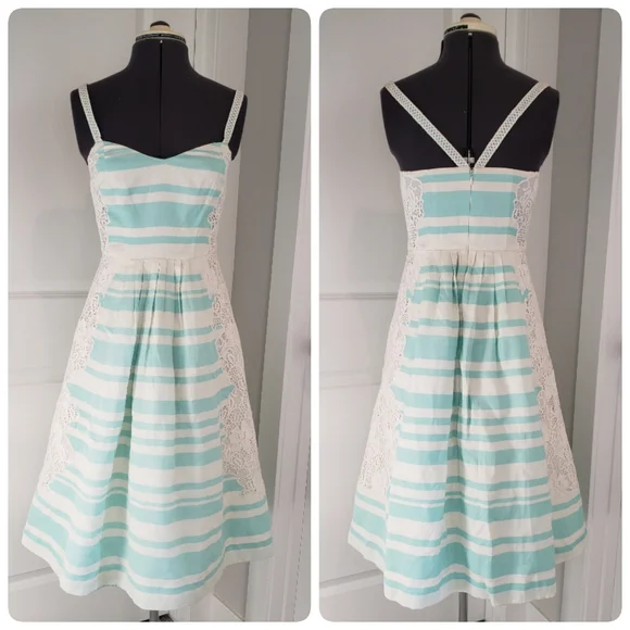 Sailor Style Mint and White Lace Striped Dress - Picture 1 of 3